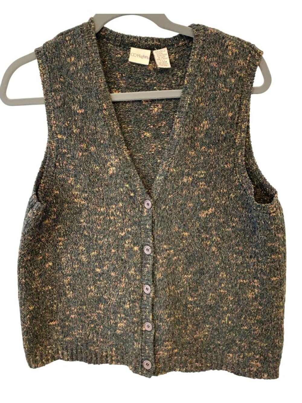 CC Hughes Womens 20W Wool Blend Sweater Vest Button Front Speckled Cottagecore